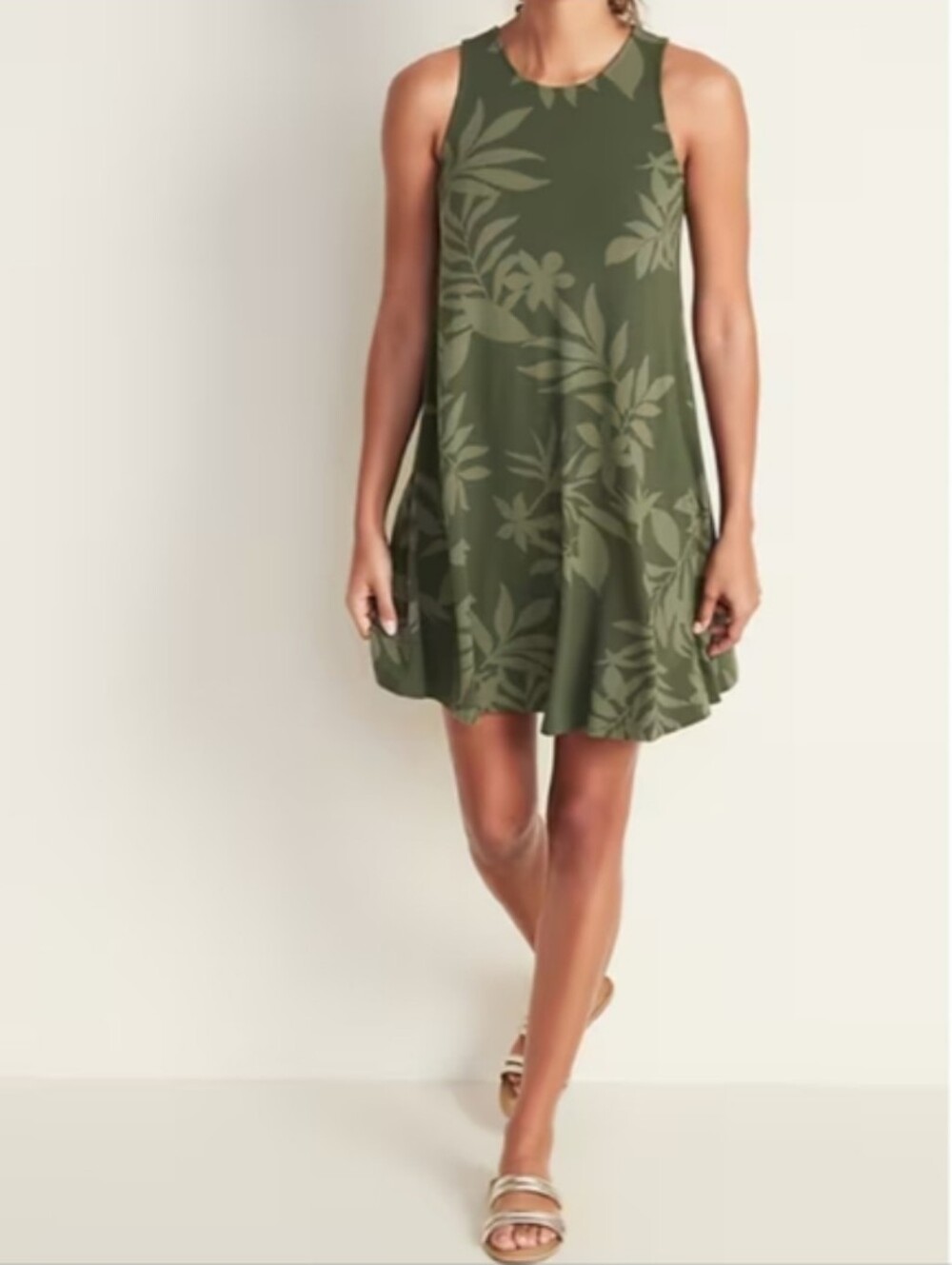 Old Navy dress olive green leaf print size XS